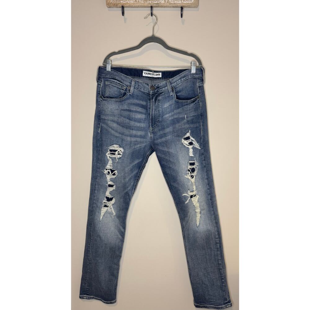 Express Mens Rocco Slim Fit Skinny Leg Distressed Jeans sz 34x32